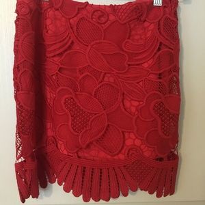 red, lace, mini skirt, size s